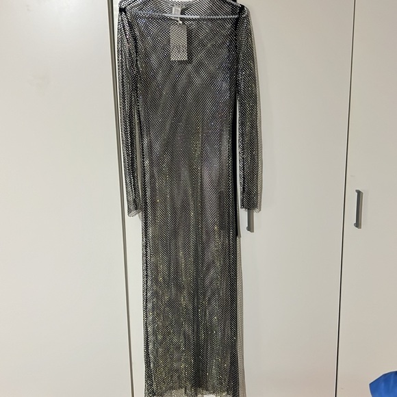 Zara Rhinestone Mesh Fishnet Long Sleeve Maxi Dress - Picture 5 of 11